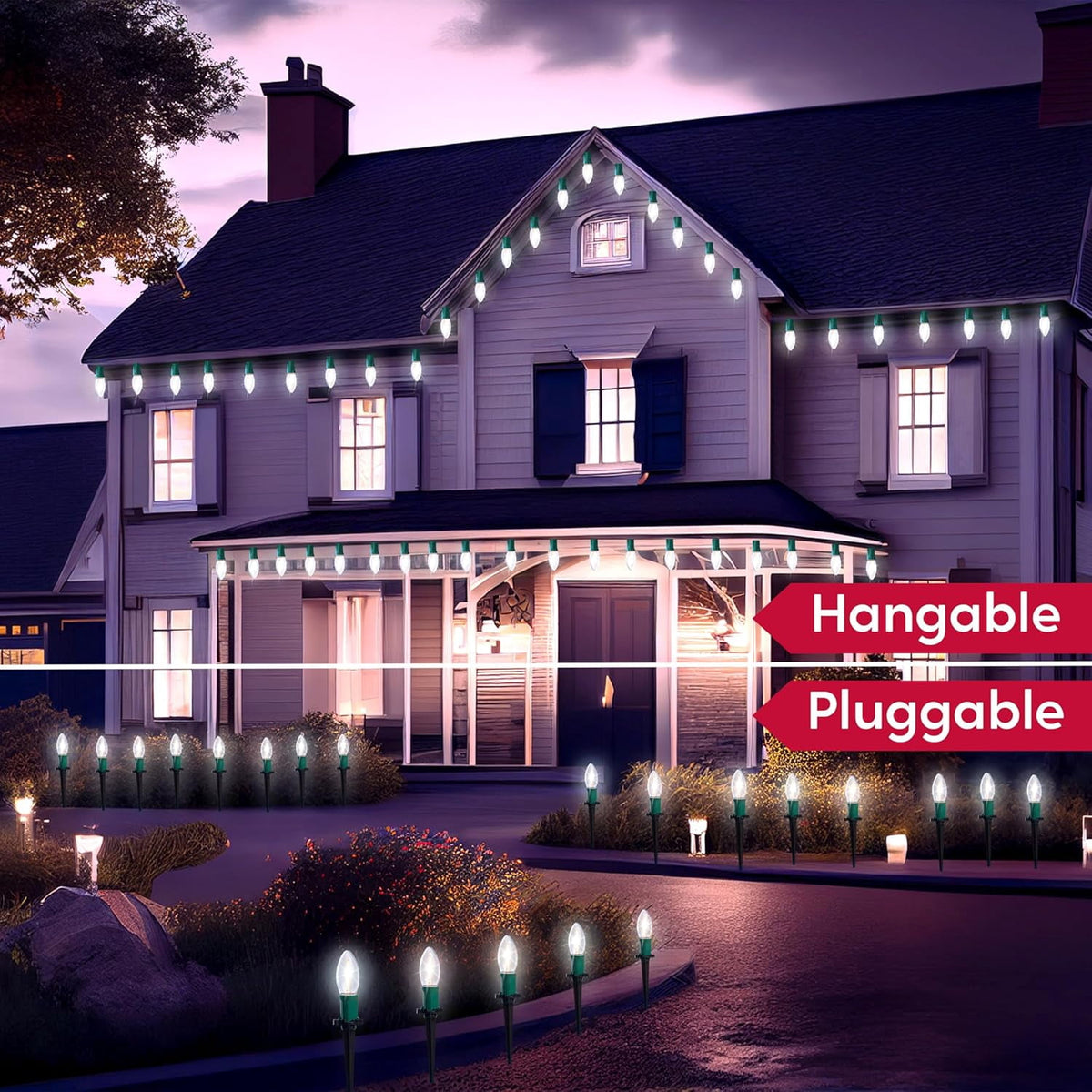 Joyfy Christmas Pathway Lights Outdoor,30.75 FT 24 Walkway Lights with Marker Stakes,Outdoor Christmas Lights for House Warm White Christmas Decorations