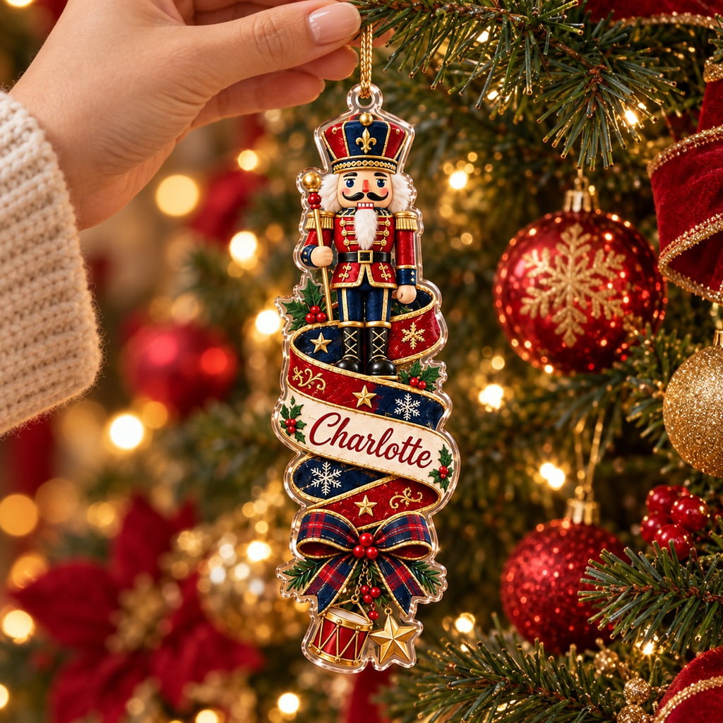 Personalized Christmas Ornament Nutcracker Royal Ribbon Gift