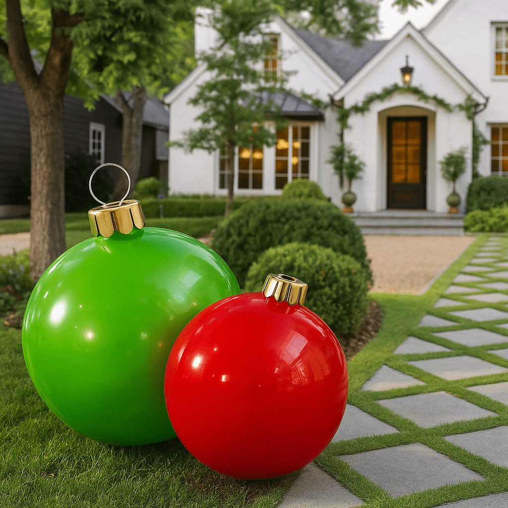 Holiball The Inflatable Ornament - Set of Two - Large Classic Red /Medium Classic Green Inflatable Ornaments