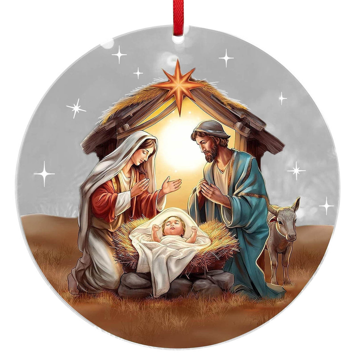 Xuniizn Nativity Ornaments, Christmas Nativity Scene Ornaments Acrylic Christmas Tree Decorations for Xmas Tree, Home, Office, Hanging Ornament, Religious Gifts, Party Decor, Christmas Decorations