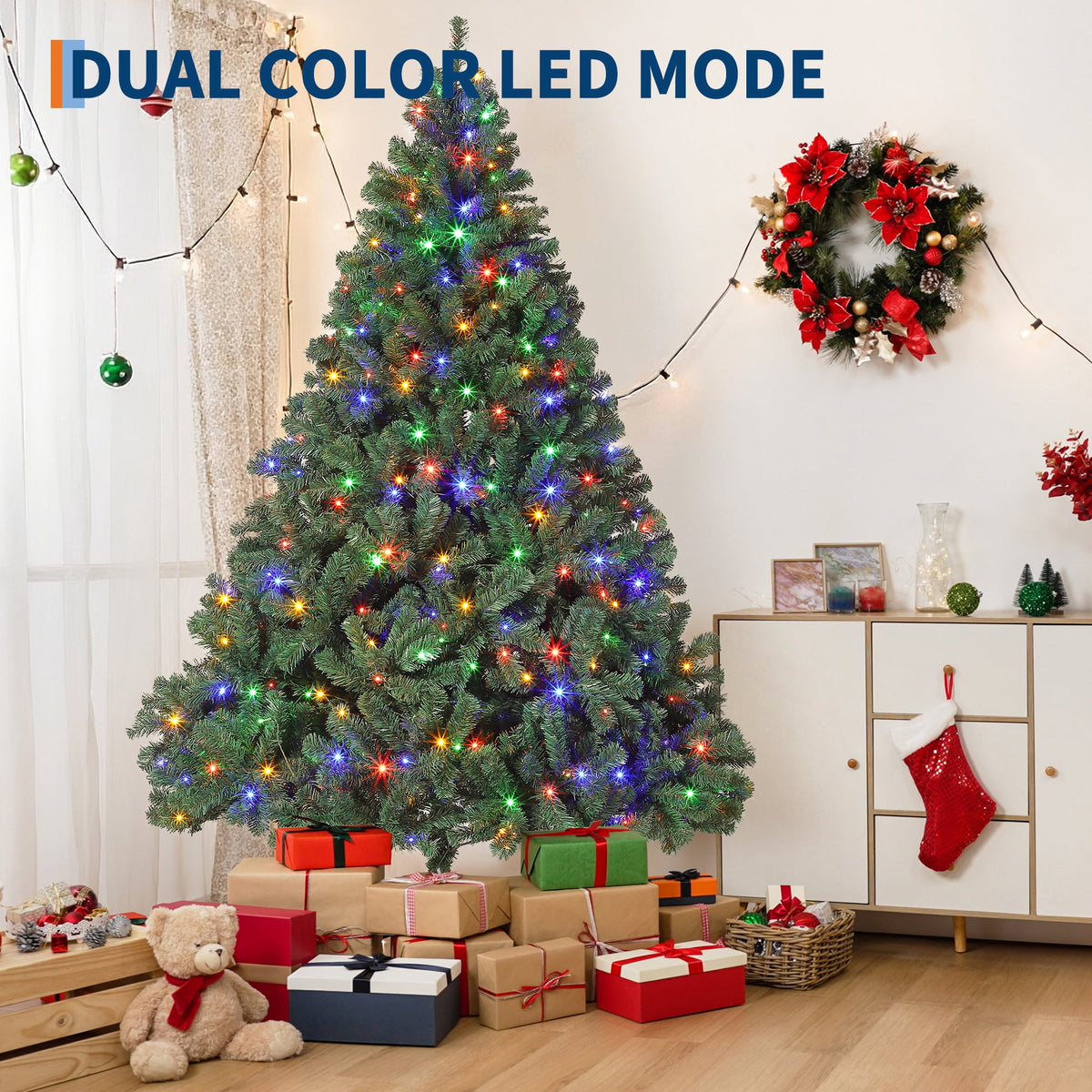 4.5FT/6FT/7.5FT/9FT Artificial Christmas Tree, Realistic Full-Body Branches, Unlit Hinged Sections, Holiday Christmas Tree, Foldable Base for Easy Setup and Storage for Home Parties