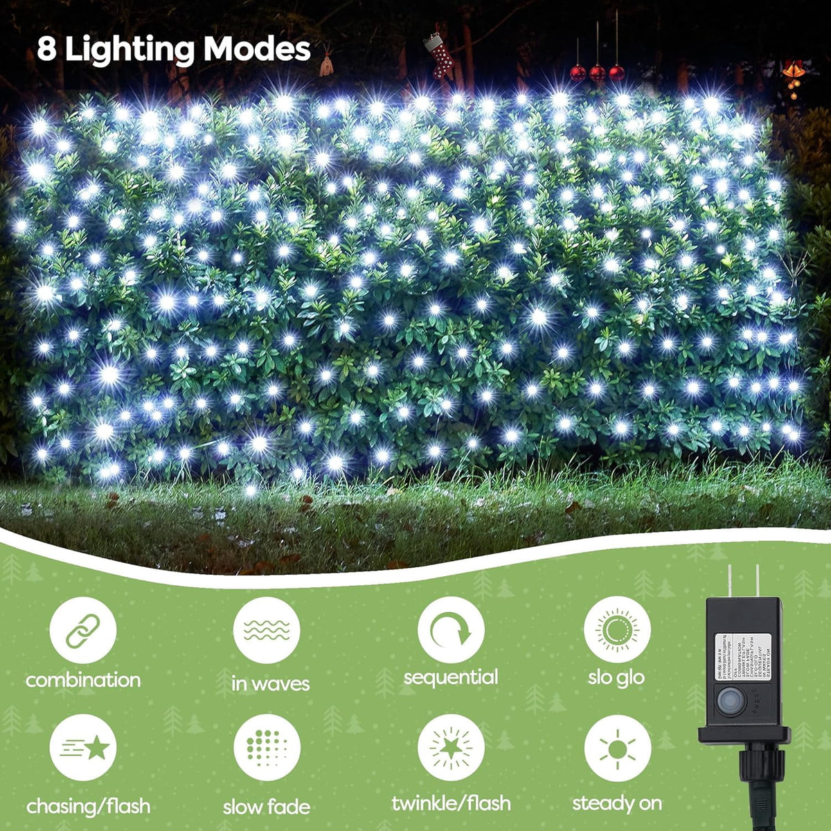 Christmas Net Lights Outdoor, 192 LED 9.8Ft x 6.6Ft Net Lights, Waterproof Christmas Outdoor Mesh Lights for Tree Bushes Holiday Party Garden, Holiday Wedding Party Decorations