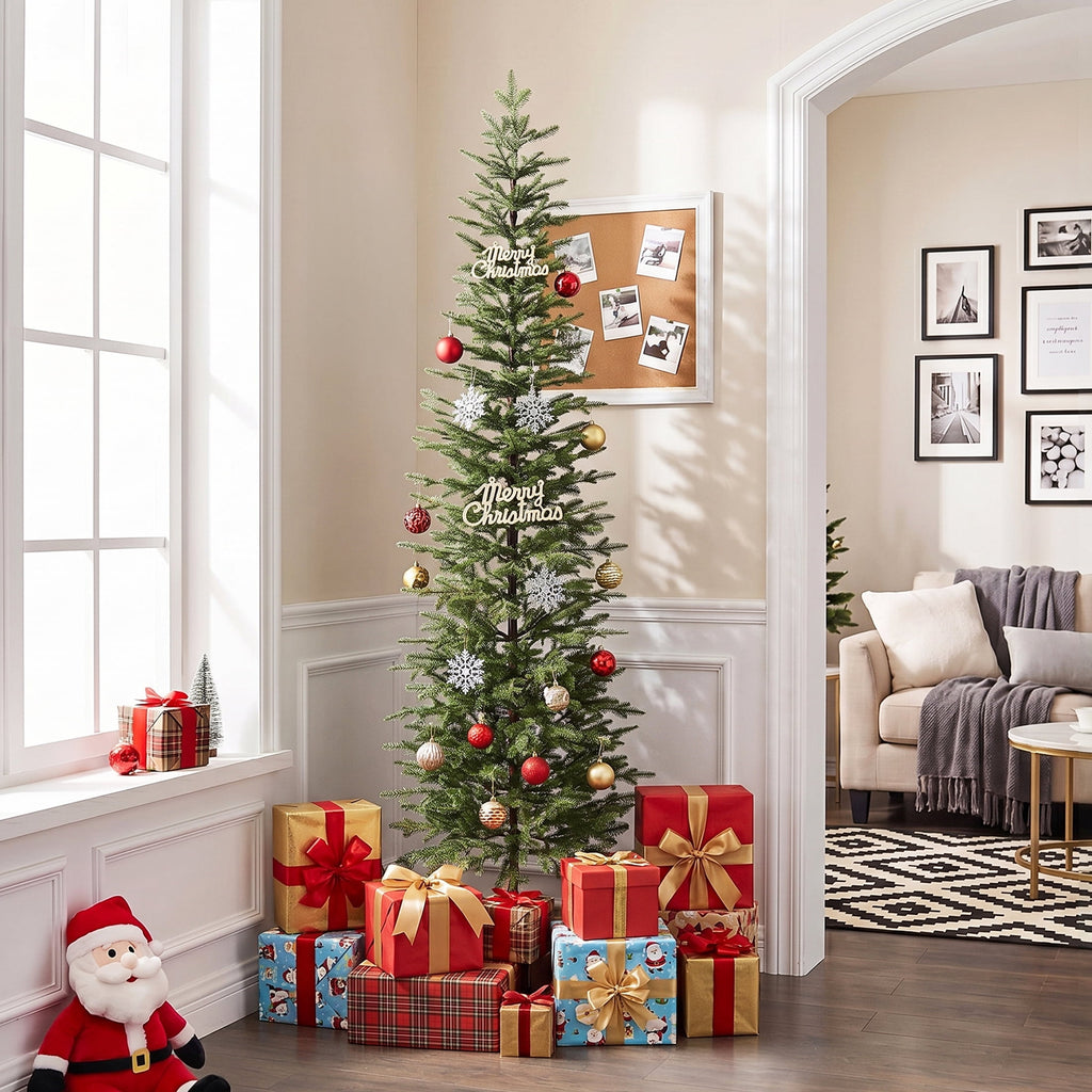 DR.Planzen 5ft Pencil Christmas Tree, 1104 Tips PE Realistic Unlit Artificial Slim Christmas Tree with Metal Stand - Holiday Indoor Decoration for Apartment Entryway Corner Office