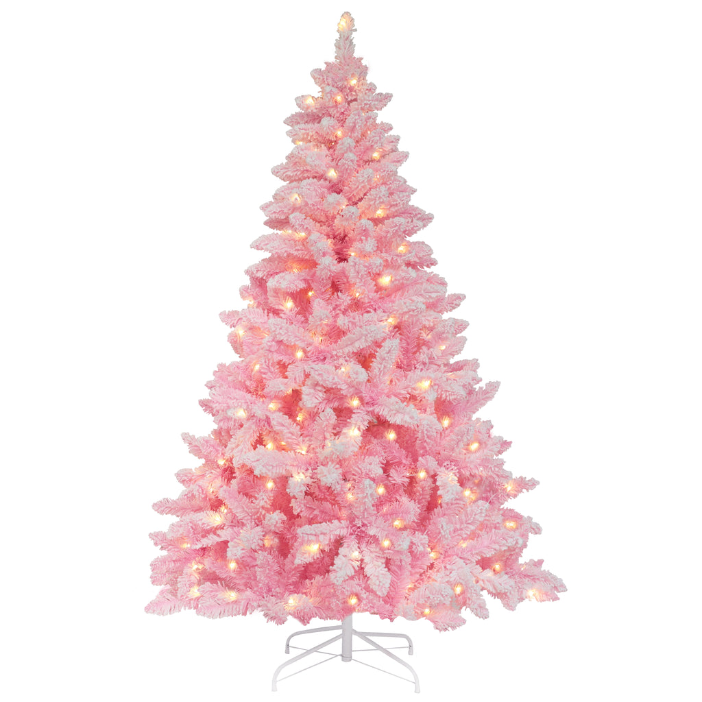 VEIKOUS 6ft Christmas Tree Crooked Neck with Topper, Prelit Xmas Tree with 200 LED Lights & 536 Branch Tips, Bendable Top Christmas Slim Tree for Holiday Decor, Green