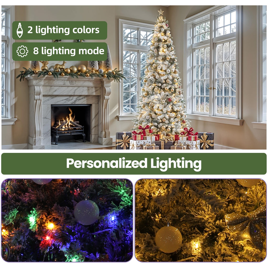 Uforic 7.5ft Pre-lit Snow Flocked Pencil Christmas Tree with 1000 Branch Tips & 350 Lights, Remote Control, White Flocked