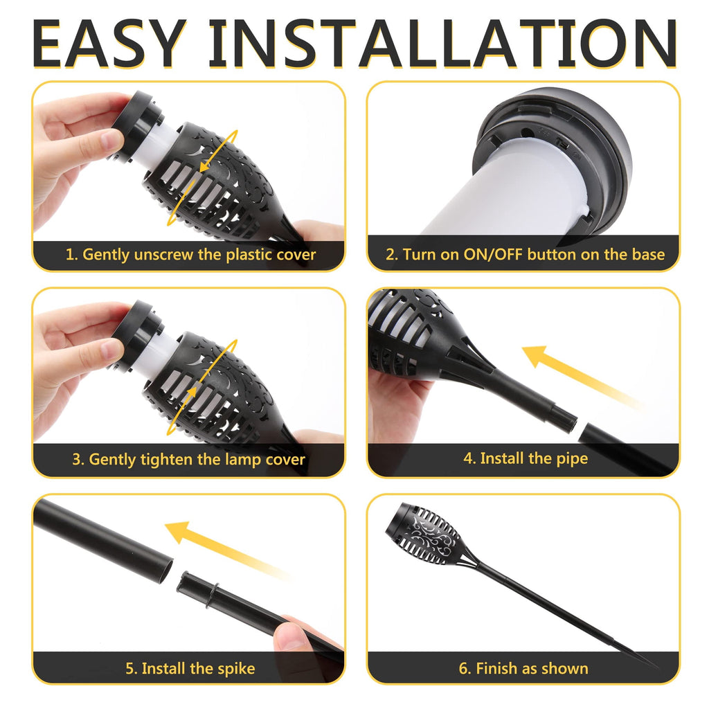 Toodour Outdoor Solar Lights, 6 Pack LED Solar Torch Lights with Flickering Flame, Waterproof Halloween Decoration for Patio Lawn Yard Pathway Garden