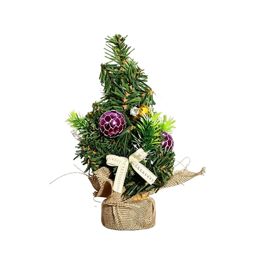 Surpdew Mini Christmas Tree Table Top Decorations- 9" Artificial Small Pine Trees with Burlap Base on Desktop, Shelves, Bedroom, Miniature Scenes Xmas for Home, Office, Party Decor