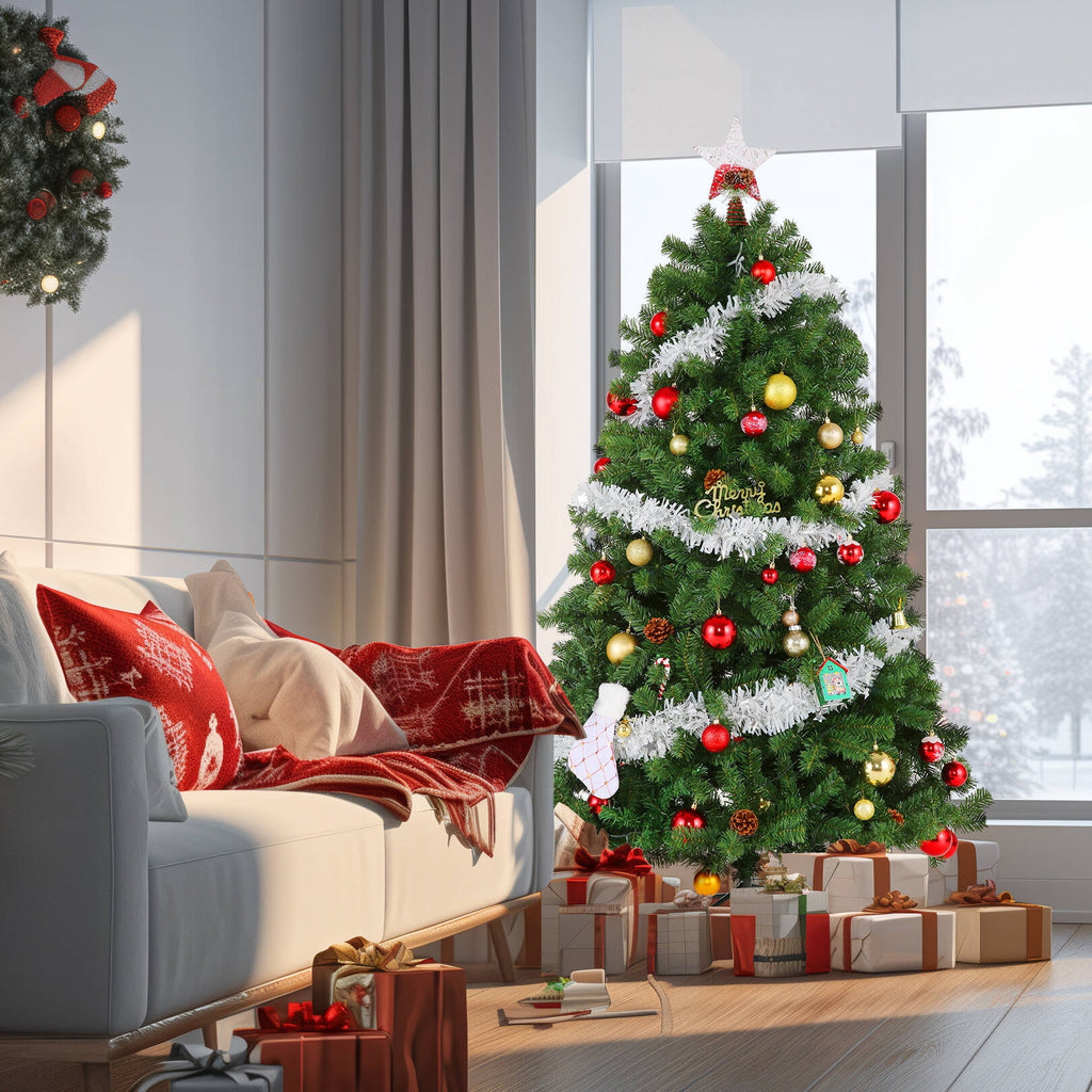 Funcid 6ft Pink Artificial Christmas Tree, Hinged Spruce Full Tree with 1477 Branch Tips, Foldable Metal Stand, New PVC Material, Xmas Tree for Indoor and Outdoor Decoration