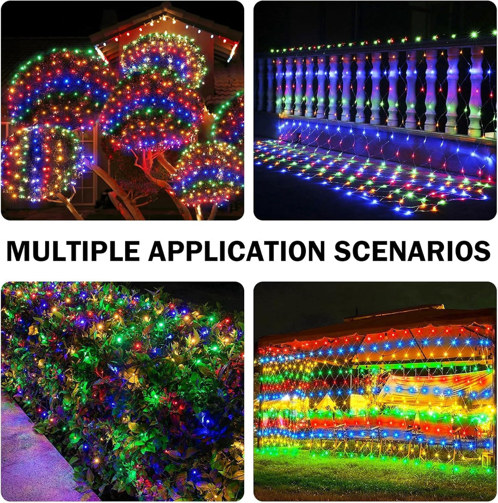 Christmas Net Lights Outdoor, 192 LED 9.8Ft x 6.6Ft Net Lights, Waterproof Christmas Outdoor Mesh Lights for Tree Bushes Holiday Party Garden, Holiday Wedding Party Decorations
