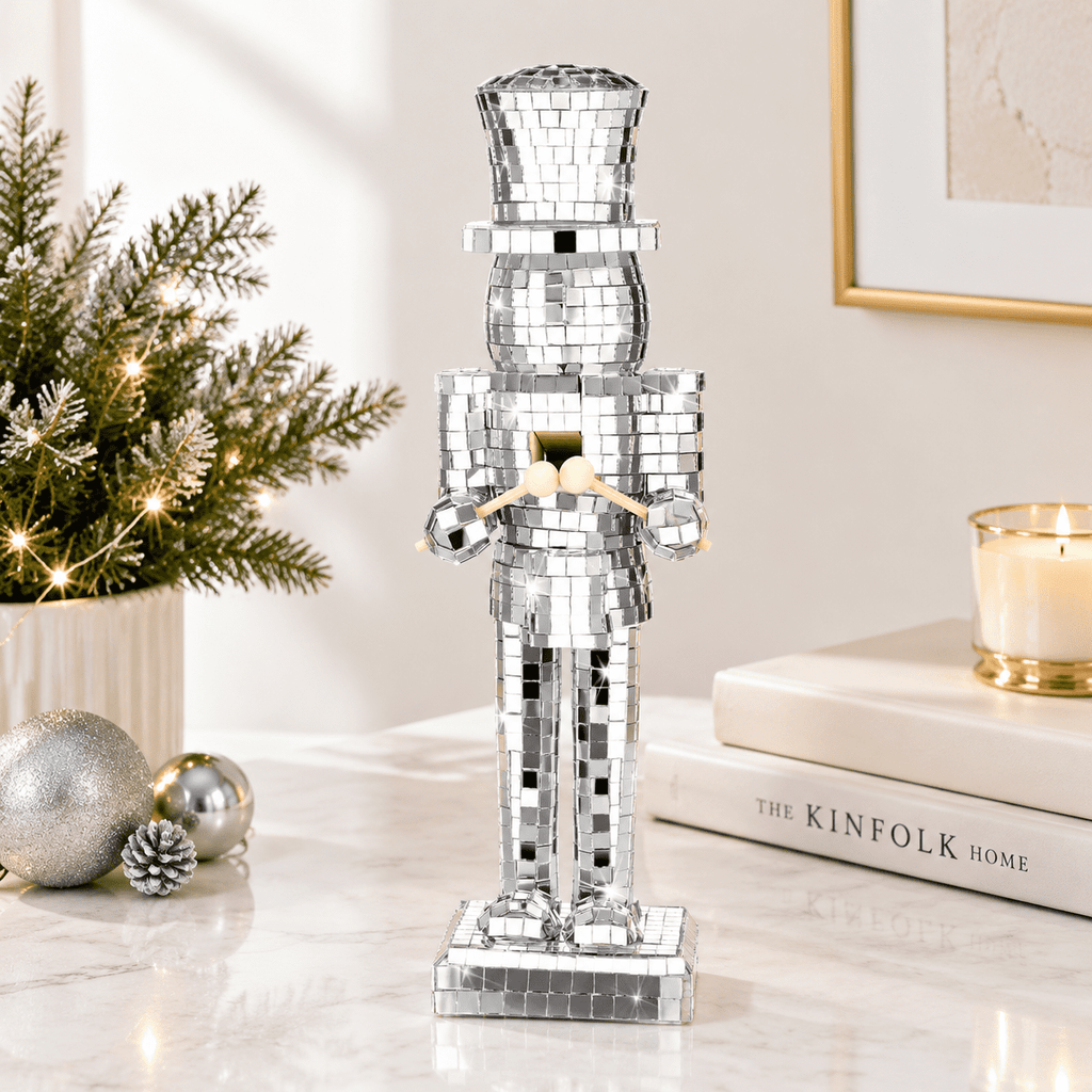 10 Inch Mirrored Wooden Soldier Nutcracker Christmas Decoration