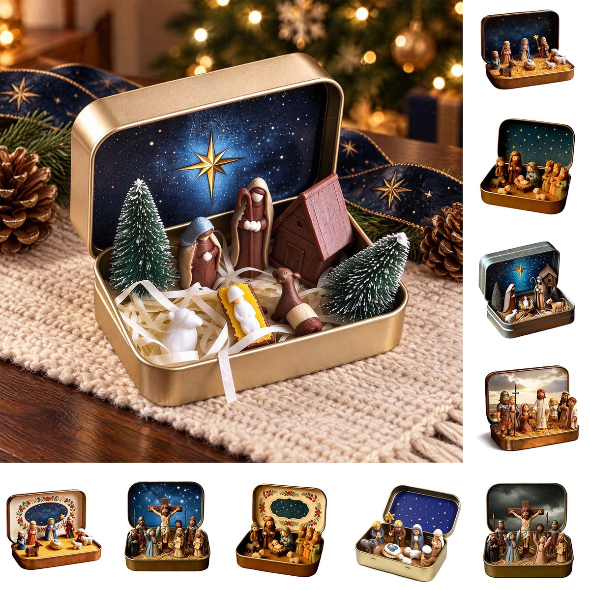 Daghihgewr Mini Christmas Nativity Set Tabletop Tin Box Multicolor Indoor Religious Ornament 1-Count 3.9 x 2.8 x 1.2 Inch