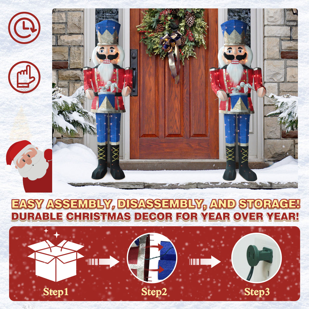 VEIKOUS 5ft Christmas 3D Nutcracker Soldier Decoration, Indoor & Outdoor Decoration W/ Ground Stakes and Candy Cane for Holiday