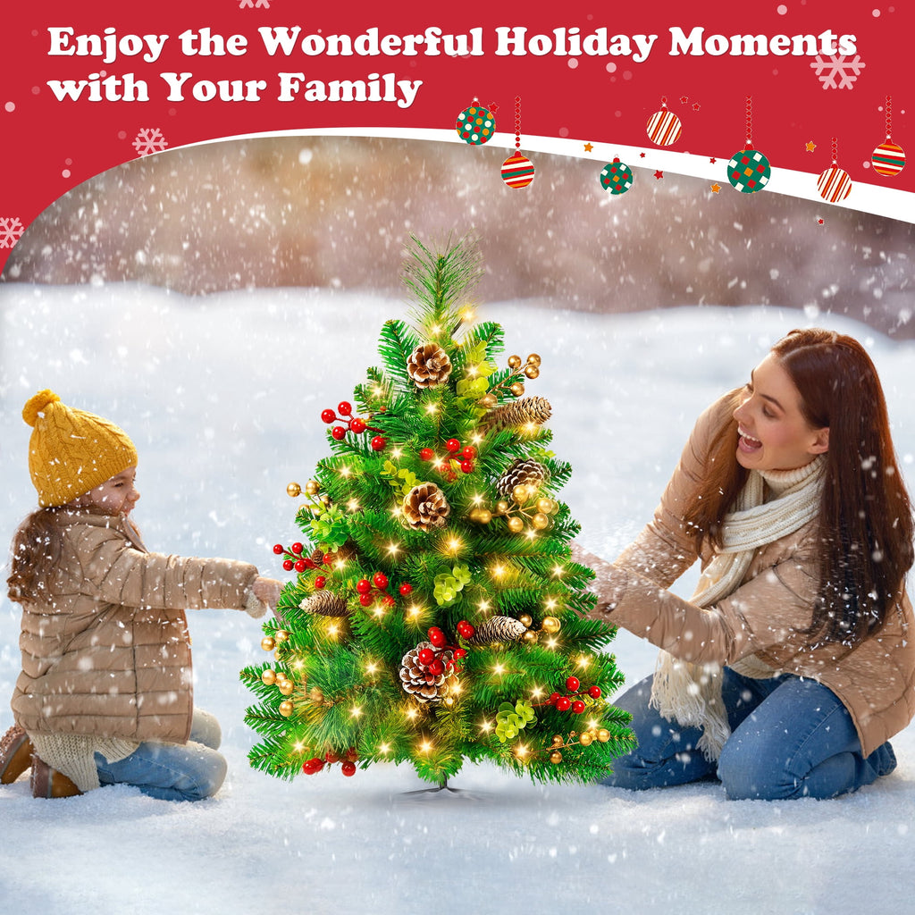 Yexmas 2PCS Small Outdoor Christmas Trees with LED Lights,30" Artificial Xmas Decora for Porch,Yard,Pathway,Garden,PVC