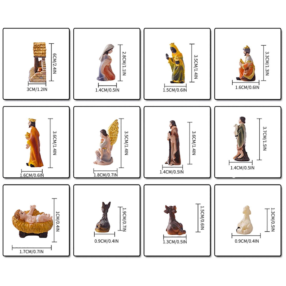 Nativity Set Christmas Indoor 16 Piece 2.36 inch Scene Statue Figurines Jesus Manger Crib Ornament Church Xmas Gift Home Decoration