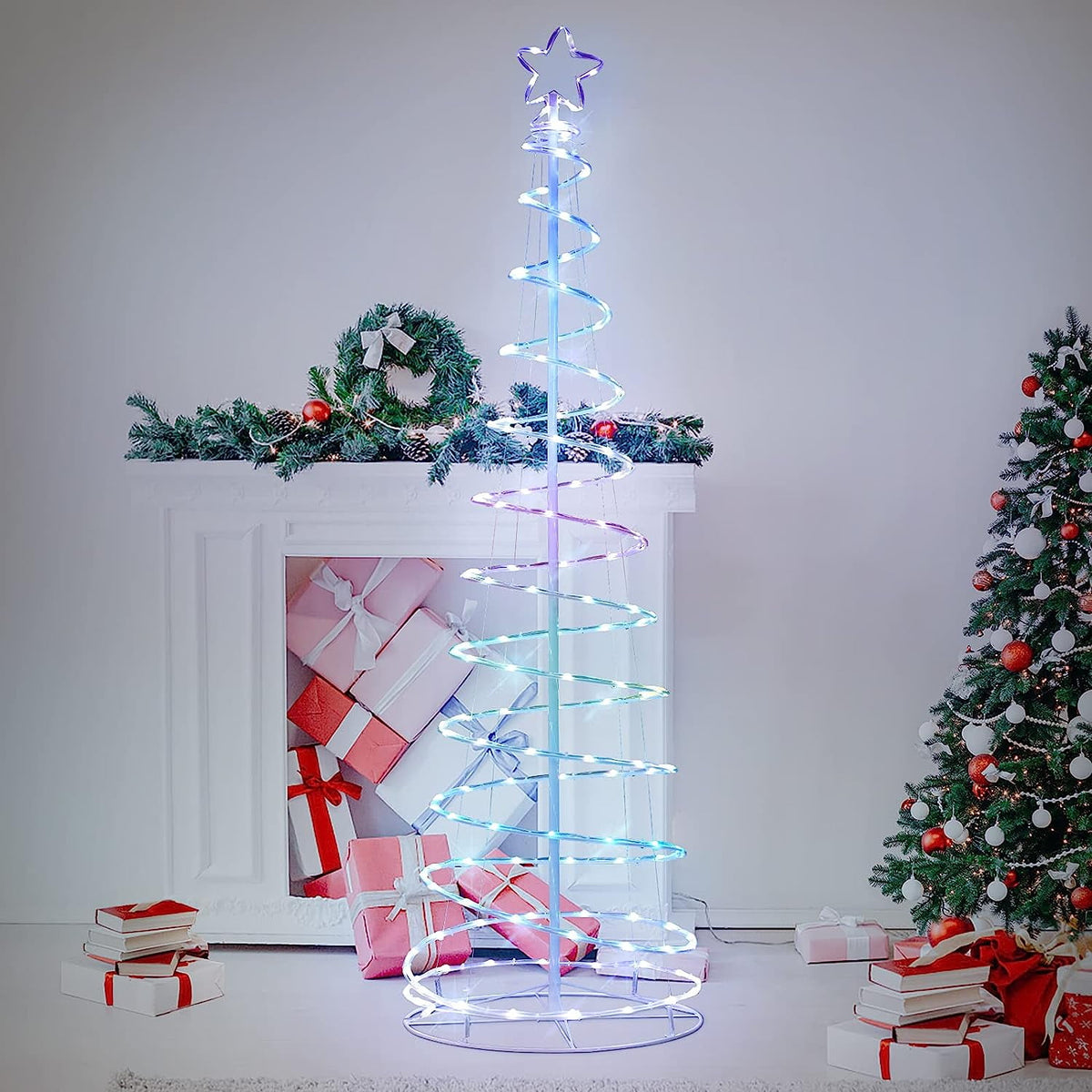 Colorful Lighted Spiral Christmas Tree Lights with Remote, 4FT