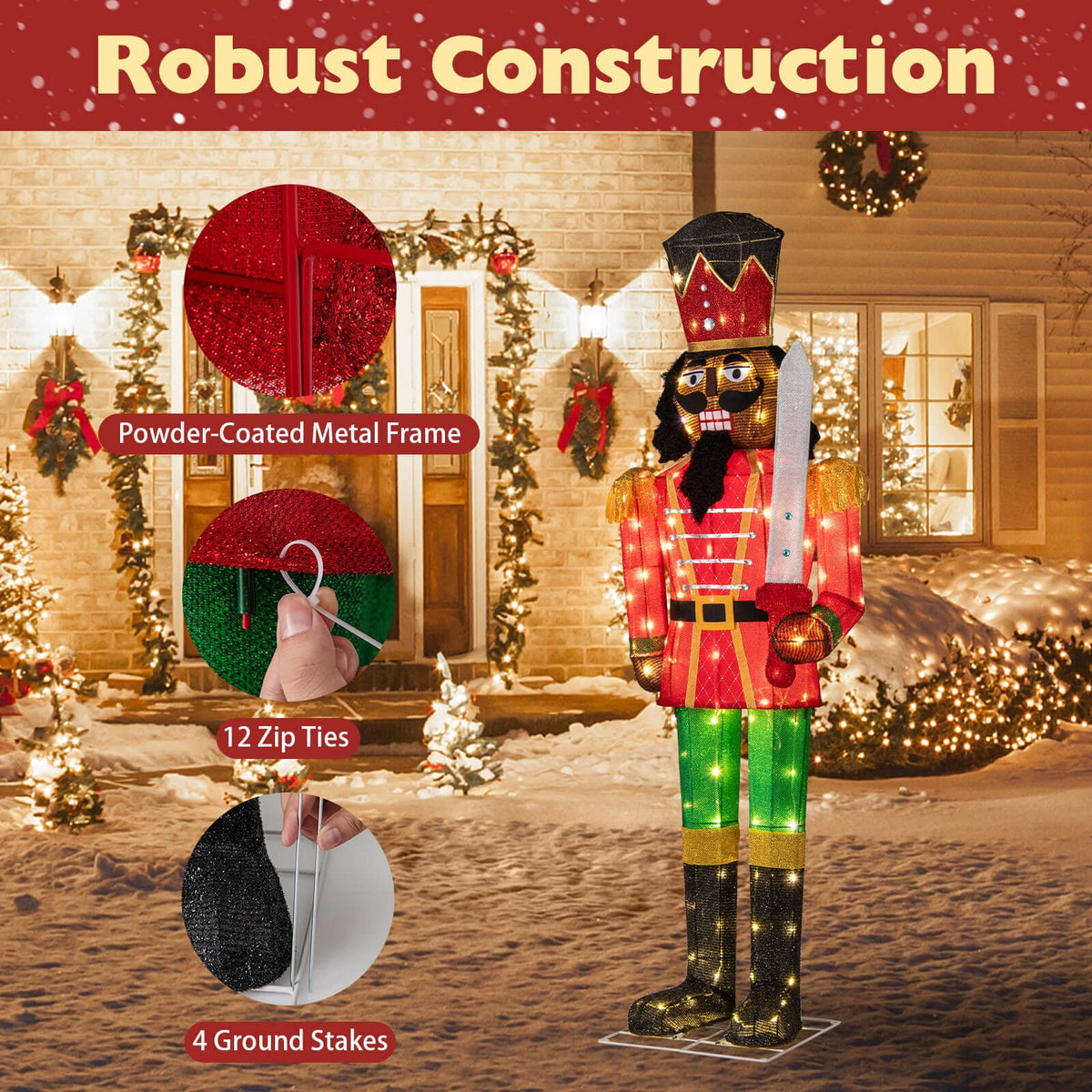 Costway 2 PCS 5 FT Lighted Christmas Nutcracker with Glitter Sword, 100 Lights for Outdoor
