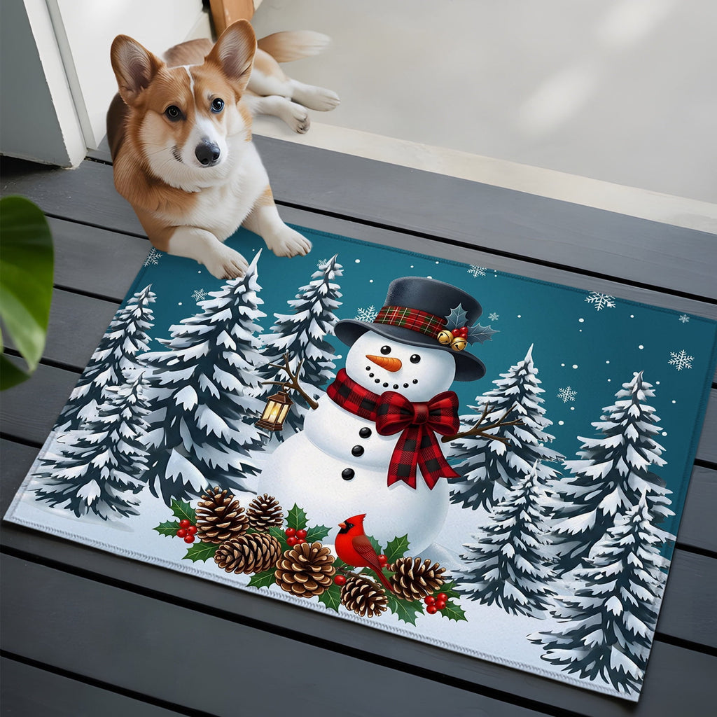 5x7 Area Rugs, Light Blue Snowman Christmas Non-Skid Rubber Backing Large Rectangle Rugs - Living Room Bedroom Home Office, Xmas Pinecone Tree Snowflake Indoor Floor Mat Carpets Washable Rug