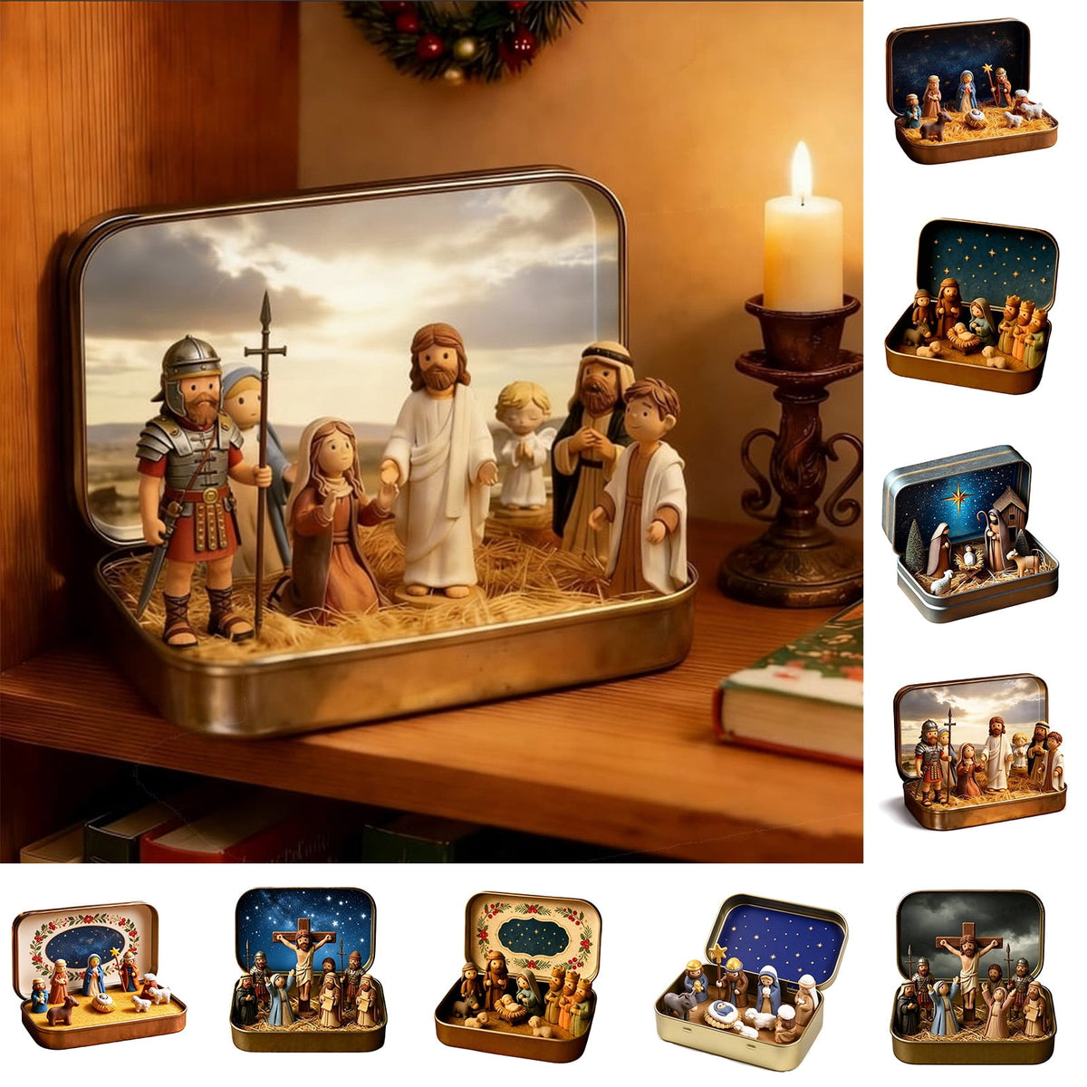 Daghihgewr Mini Christmas Nativity Set Tabletop Tin Box Multicolor Indoor Religious Ornament 1-Count 3.9 x 2.8 x 1.2 Inch