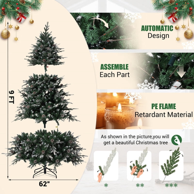 JoanKaren 7.5' Pre-Lit Green Artificial Christmas Tree,Metal Stand Full Xmas Tree with 600 Multicolor Lights