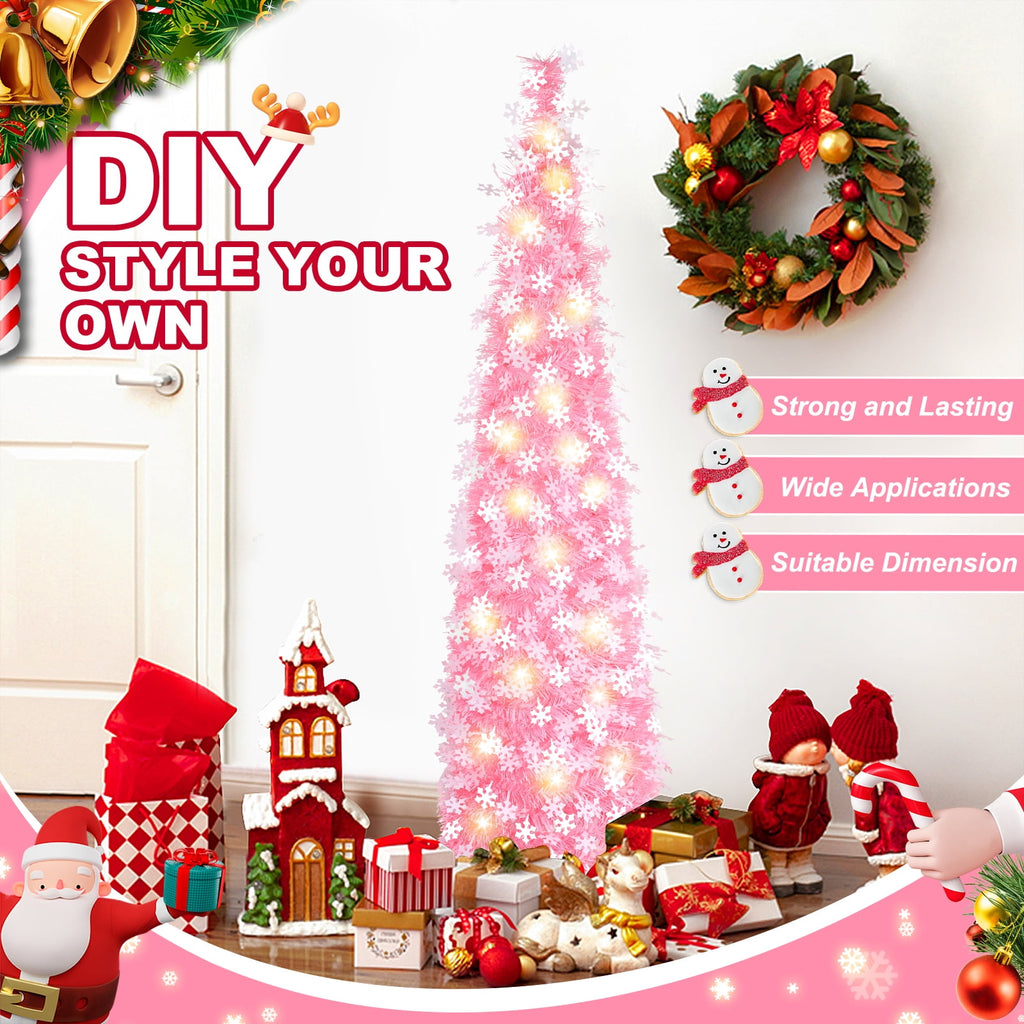 Ayieyill 5ft Pop up Christmas Tree,Color Artificial Pencil Tinsel Xmas Trees for Christmas Indoor Decorations, Collapsible Christmas Tree (Silver)