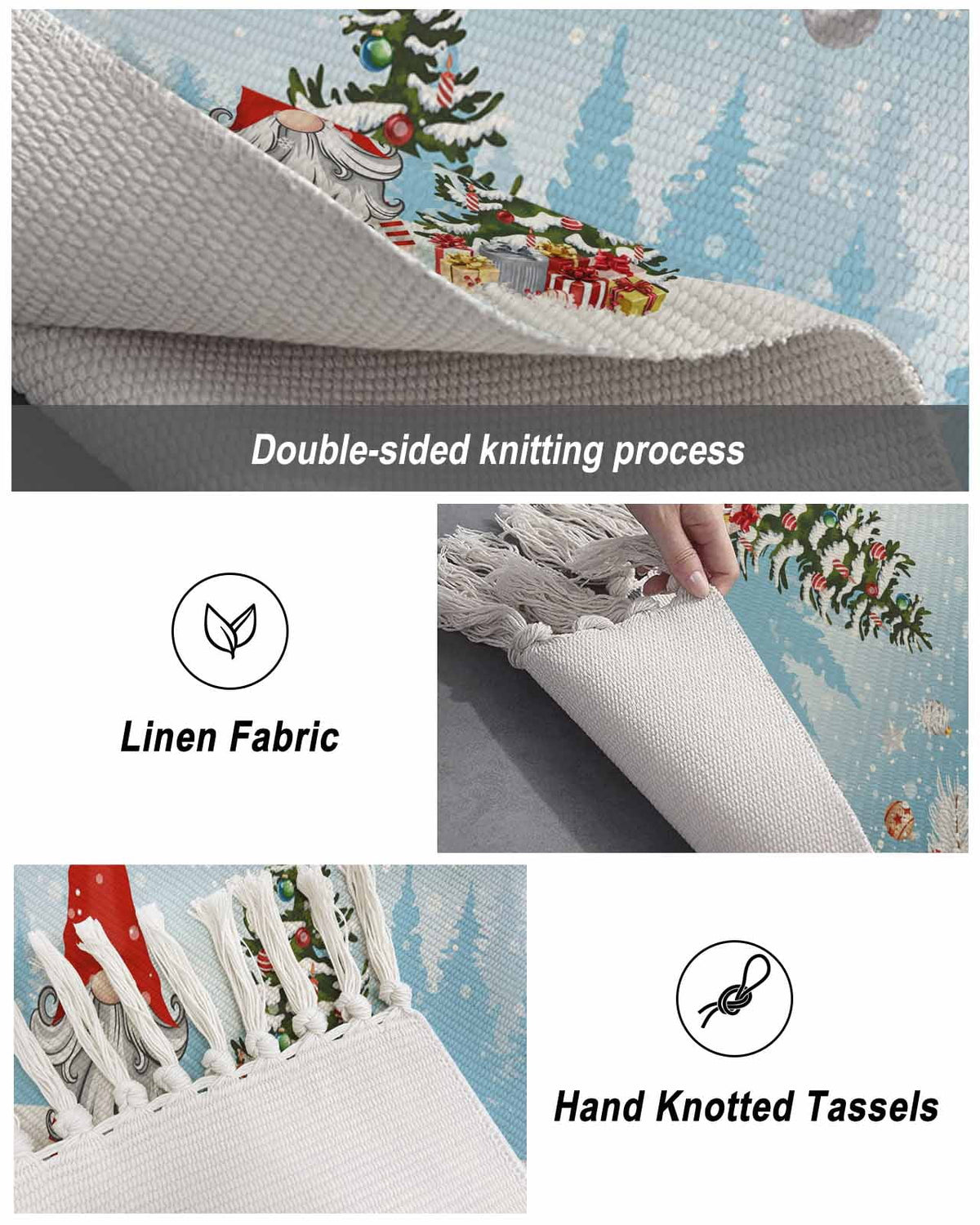 Grey Red Christmas Large Area Rug 4x6ft Woven Runner Rug,Snowflake Gnomes Xmas Tree Winter Gifts Living Room Bedroom Kitchen Bathroom Classroom Carpet with Tassels,Indoor Outdoor Throw Door Mat
