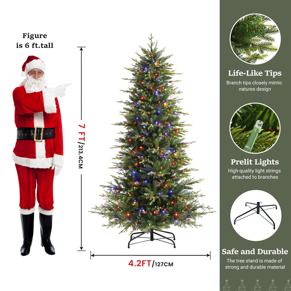 Lolsea 7ft Prelit Aspen Noble Fir Artificial Christmas Tree with Realistic PE Foliage, Warm White & Multi-Color Lights and Remote Control