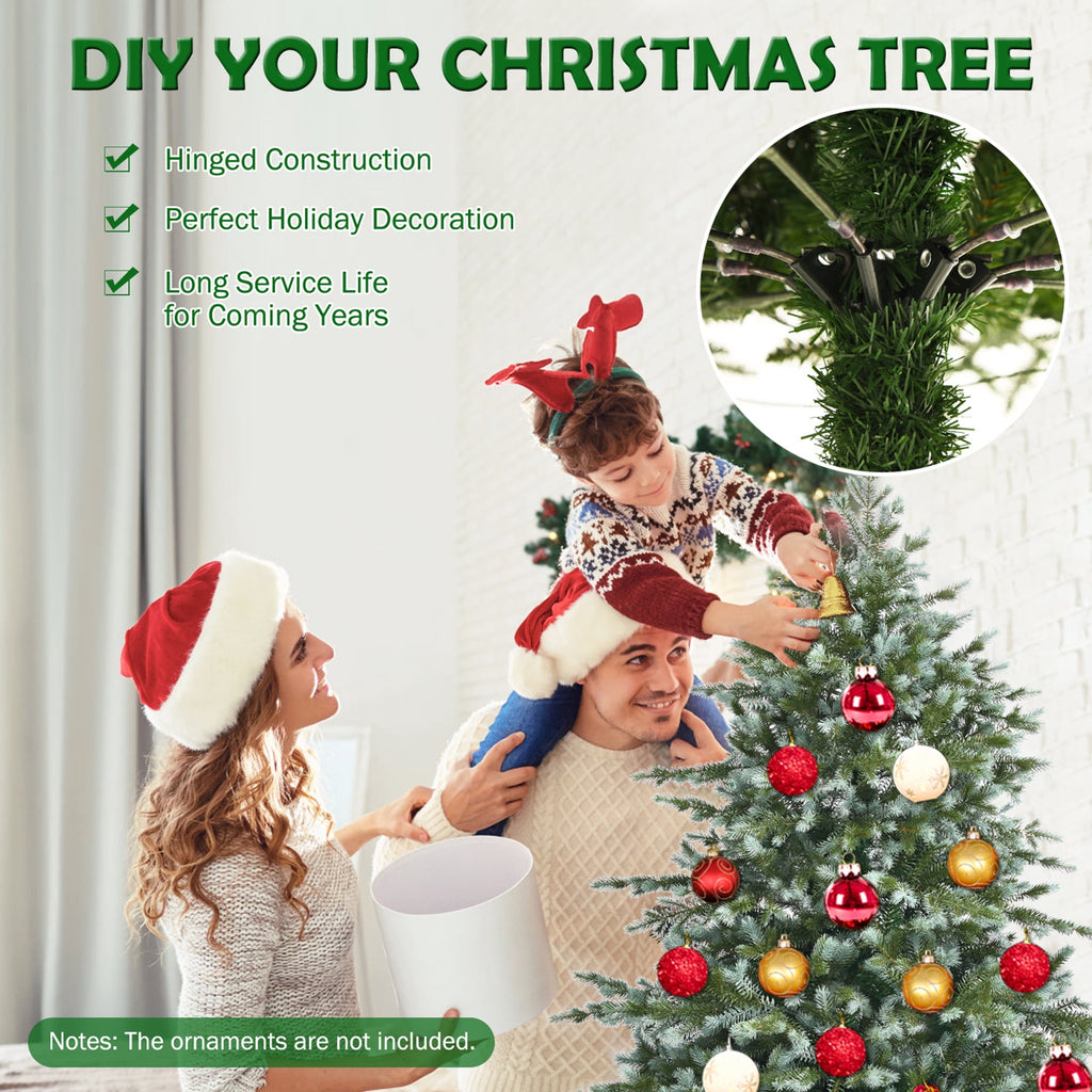 Gymax 7 Ft Artificial Christmas Tree Unlit Hinged Xmas Tree w/ Metal Stand