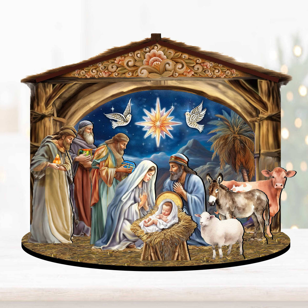 Designocracy Handcrafted Miniature Village Nativity Scene, 6.5 in Wood