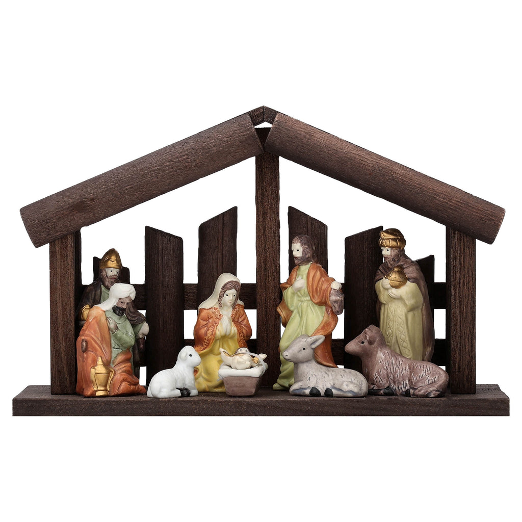 Porcelain Tabletop Indoor Nativity Scene Christmas Decoration, 11" x 7", 11 Pieces, by Holiday Time