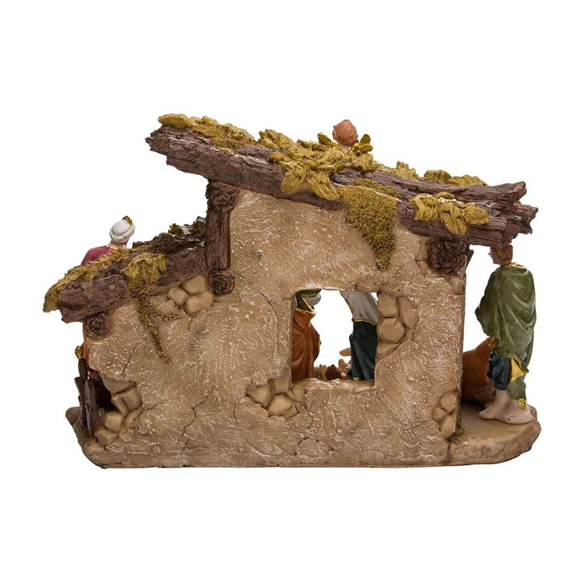 Kurt S. Adler Resin Stable- Kurt Adler Nativity Set with Figures, Brown, 10.38in, 11-Piece