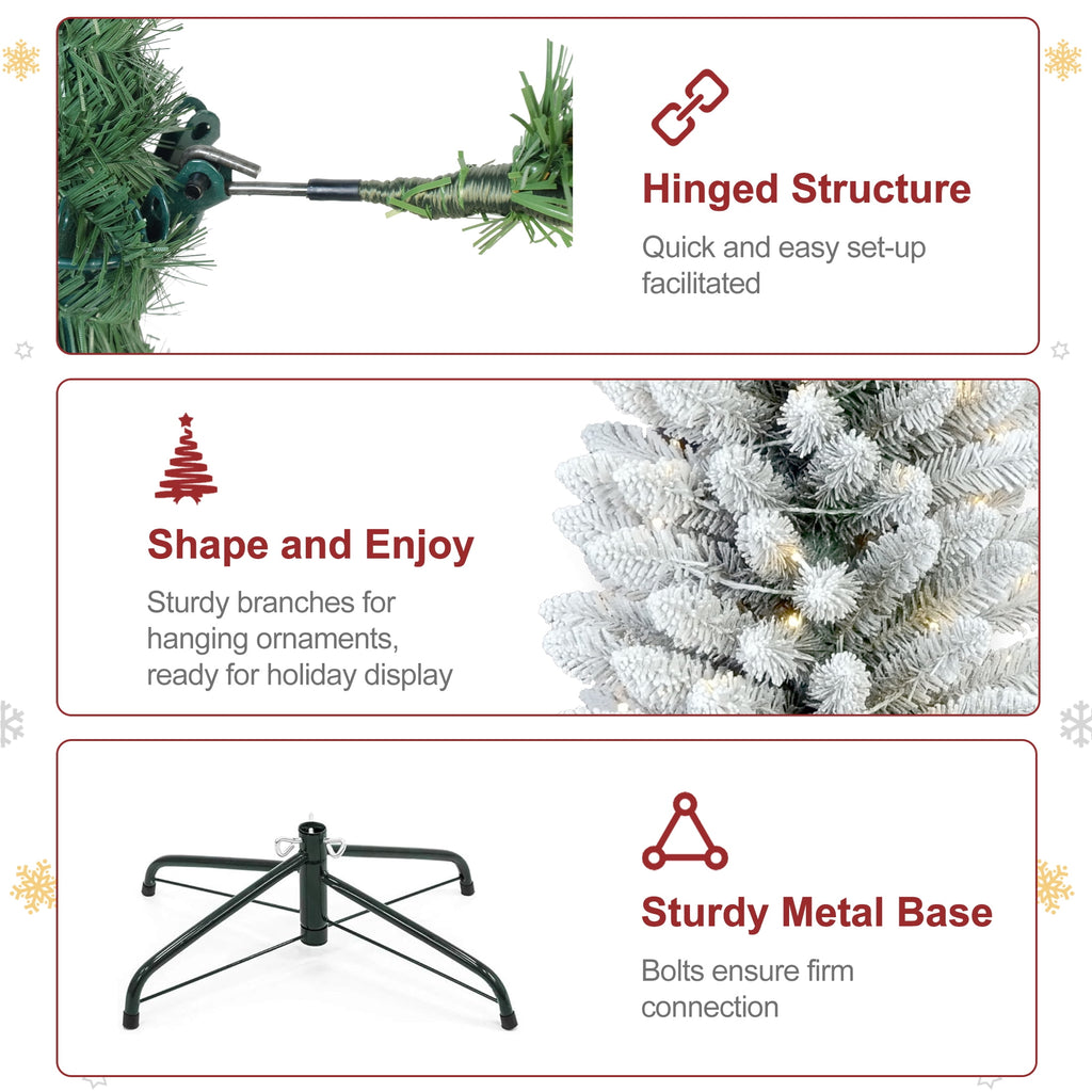 Makeatree 6 ft Pre-Lit Pencil Christmas Tree, Green Slim Skinny Spruce Xmas tree Holiday Decoration with 150 LED Lights, Metal Hinges & Foldable Base