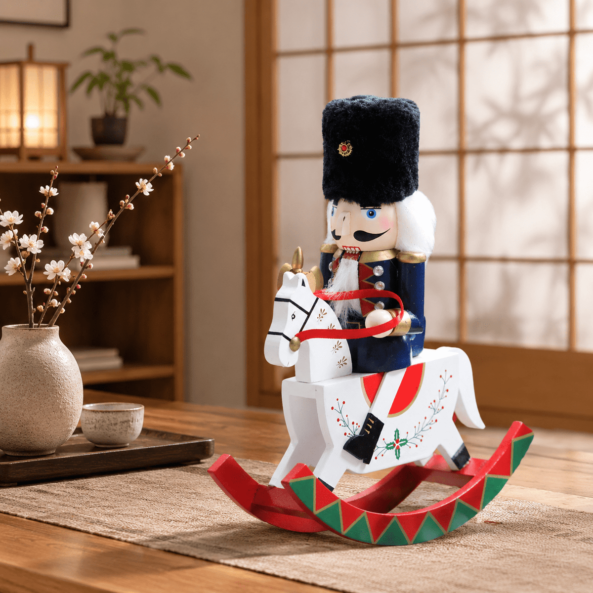 Gingerbread Wooden Nutcracker Rocking Horse Soldier Figurine Indoor Christmas Decor