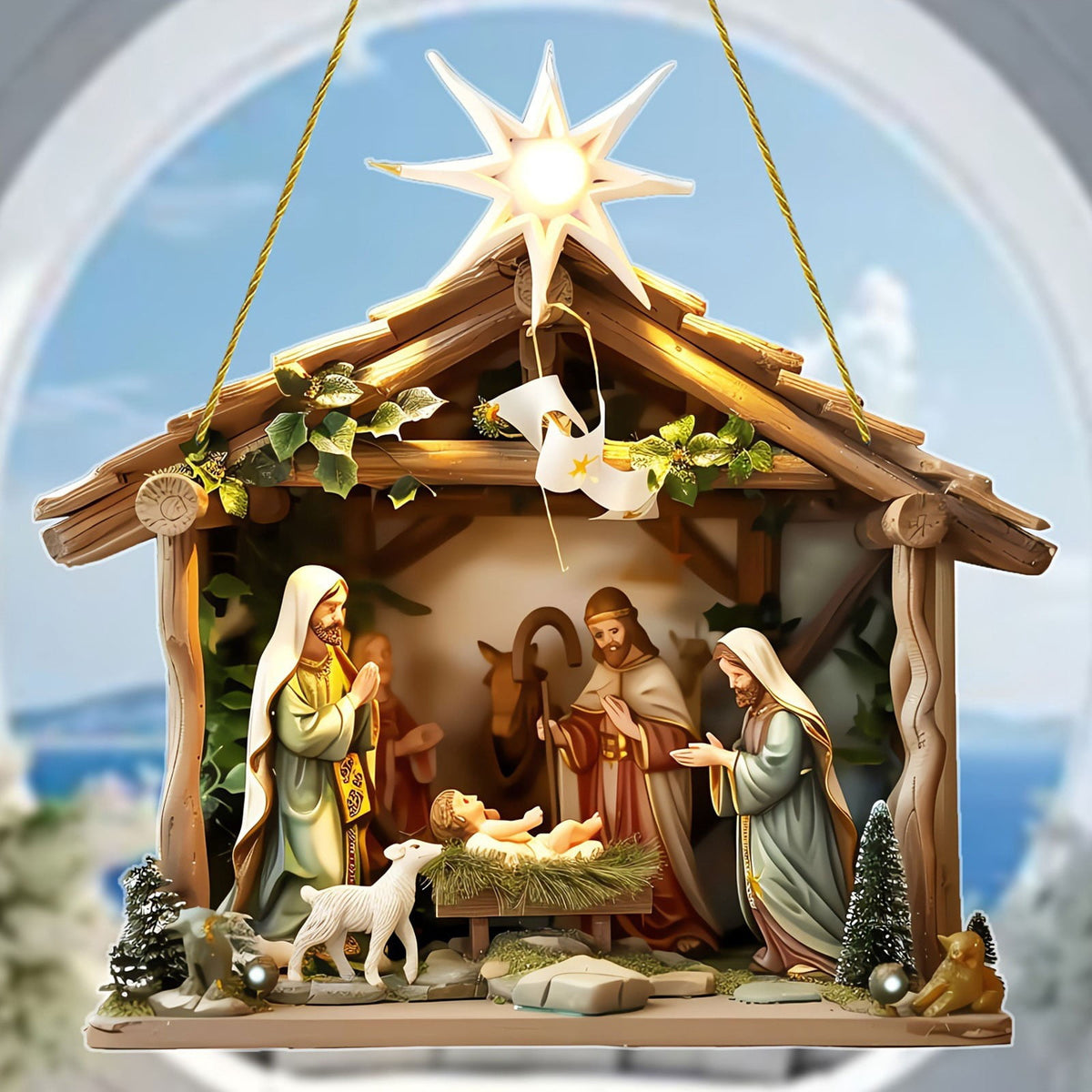 AuroraX Hanging Nativity Scene Sets for Christmas Decor,Holy Family Vintage Acrylic Ornament for Christmas Tree,Holiday Indoor Religious Decorations
