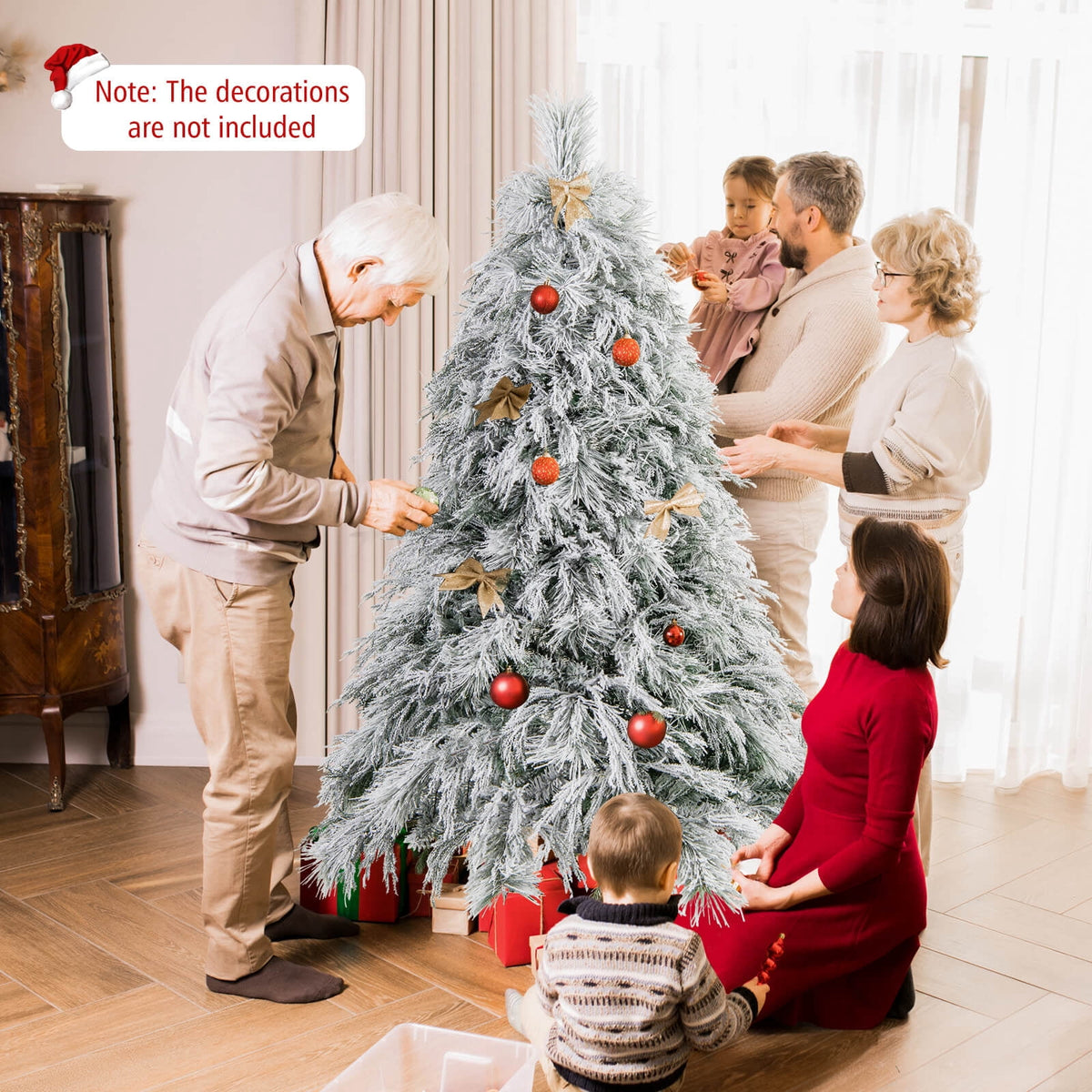 Costway 6 FT Pre-Lit Artificial Christmas Tree with 519 PVC & Pine Needles & PE Tips