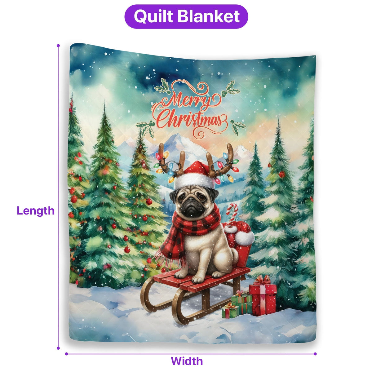 Merry Christmas Santa Reindeer Antlers French Bulldog Sleigh Xmas Winter Holiday Quilt Bedding Set Dog Lover Gifts 1 Blanket Bed Cover 2 Pillowcases - 00023