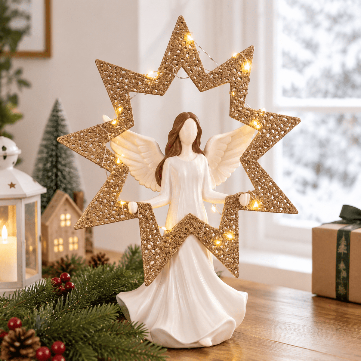 12-Inch Angel Christmas Tree Topper with LED Lights and 6-Hour Timer