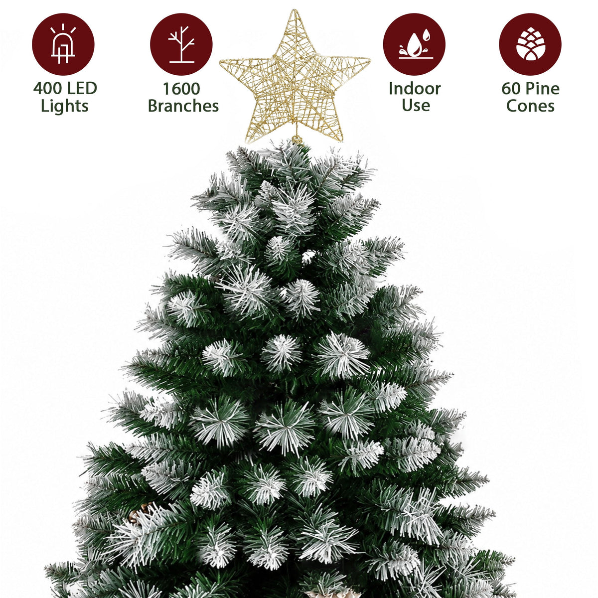 Yexmas 6ft Pre-Lit Christmas Tree with Tree Topper, 8 Modes LED Lights, Artificial Xmas Tree with Large Storage Bag
