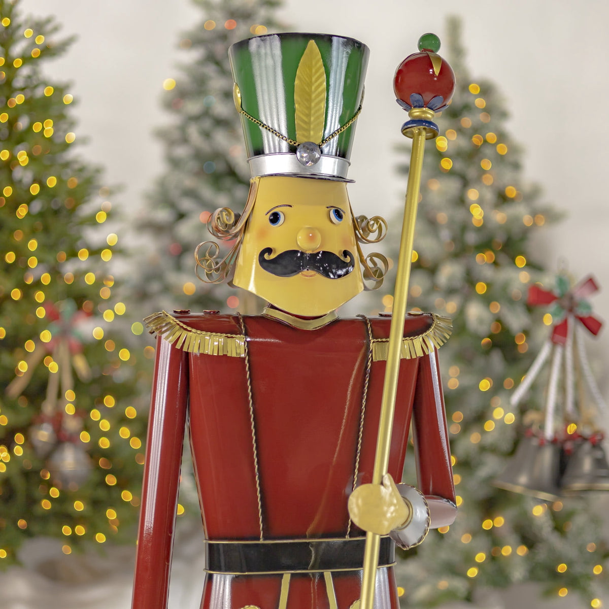 59” Tall Iron Christmas Green Nutcracker Holding Drum “Leo”