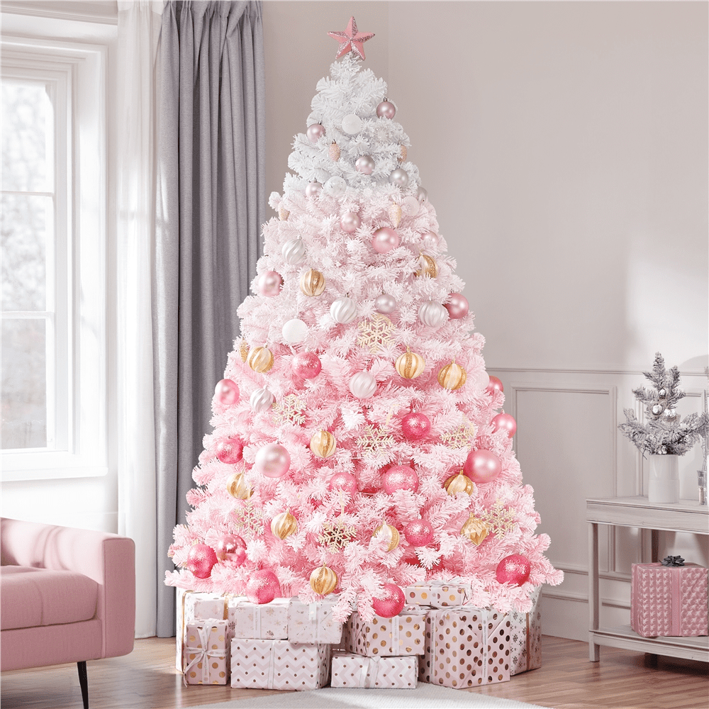 Alden Design 4.5 ft Pre-lit Flocked Christmas Tree with Warm Lights, Frosted White