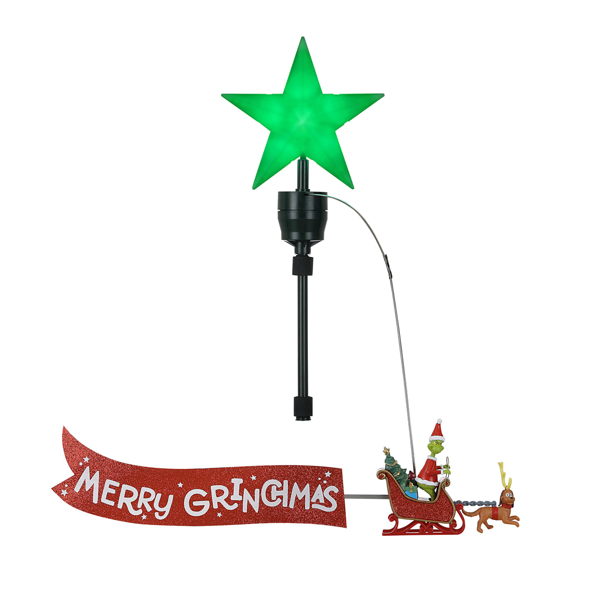 Mr. Christmas Christmas Tree Topper Animated Grinch Sleigh with Banner