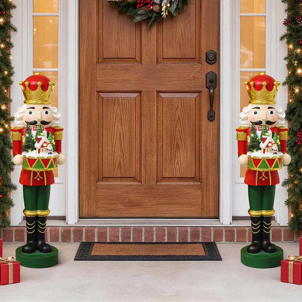 Langford Home Battery-Operated Prelit Nutcracker Soldier Statue Holding Christmas Miniature Landscape