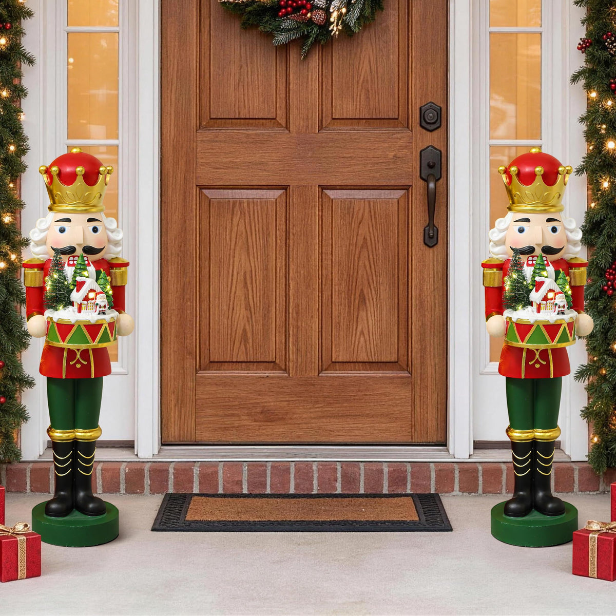 Langford Home Battery-Operated Prelit Nutcracker Soldier Statue Holding Christmas Miniature Landscape