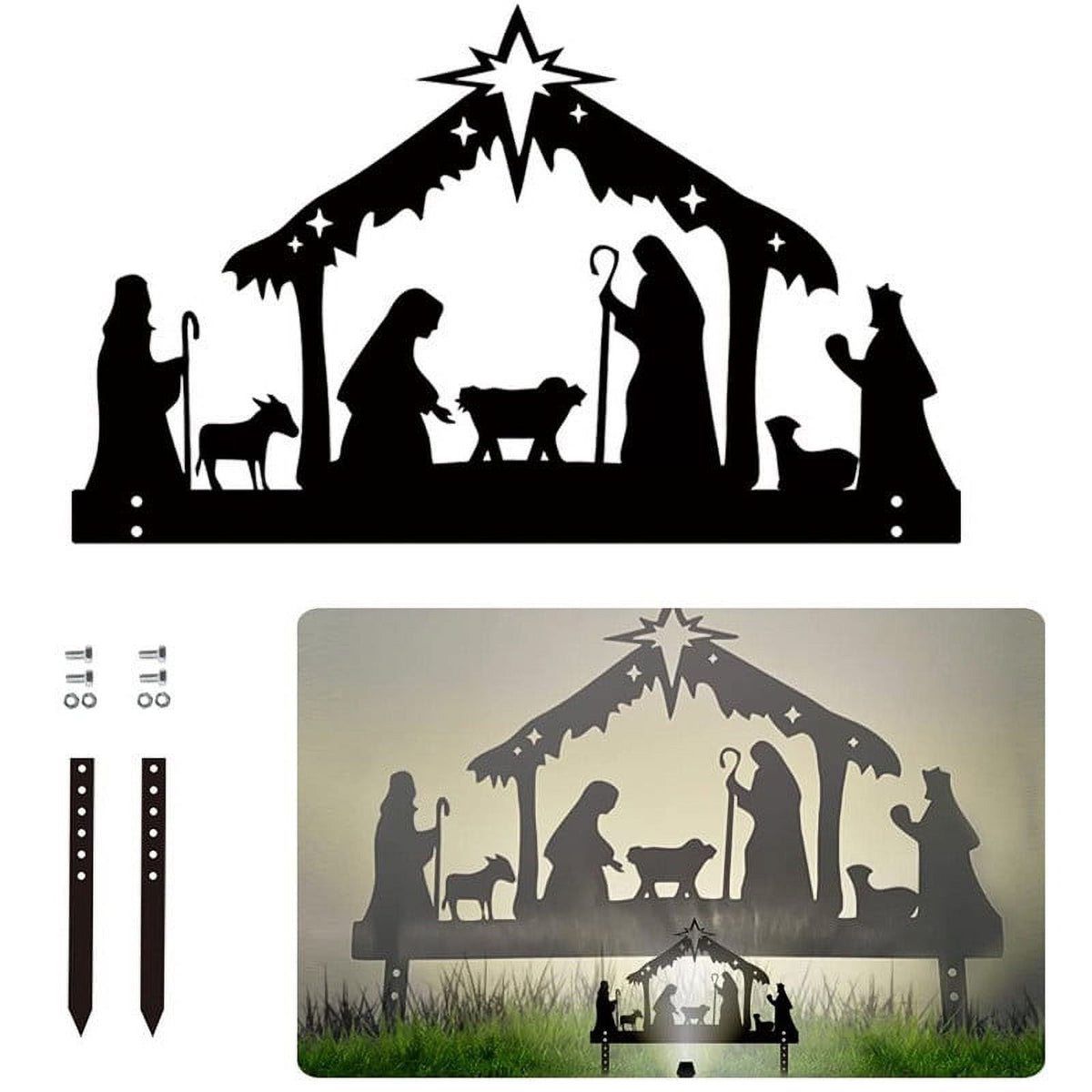 Isvgxsz Nativity Sets for Christmas Indoor Decor Black Metal Nativity Scene with Base People Nativity Set Decorations for Christmas Xmas Home Table Shelf (Classic)