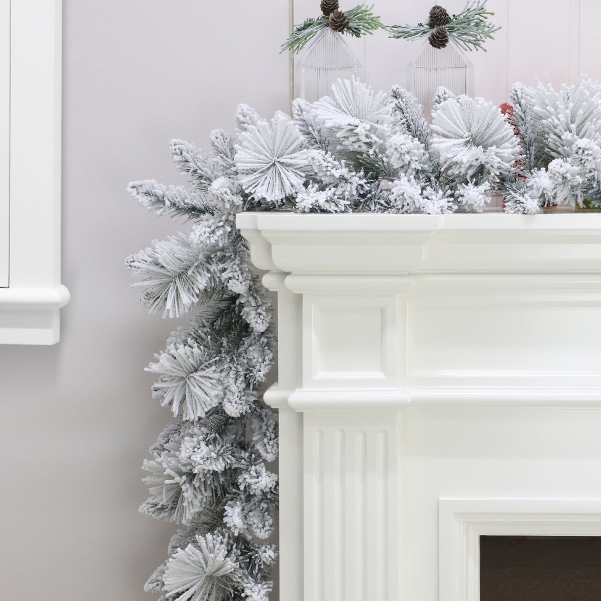 Snow-Flocked Winter Frost Unlit Artificial Christmas Garland, Green and White, 9', by Holiday Time