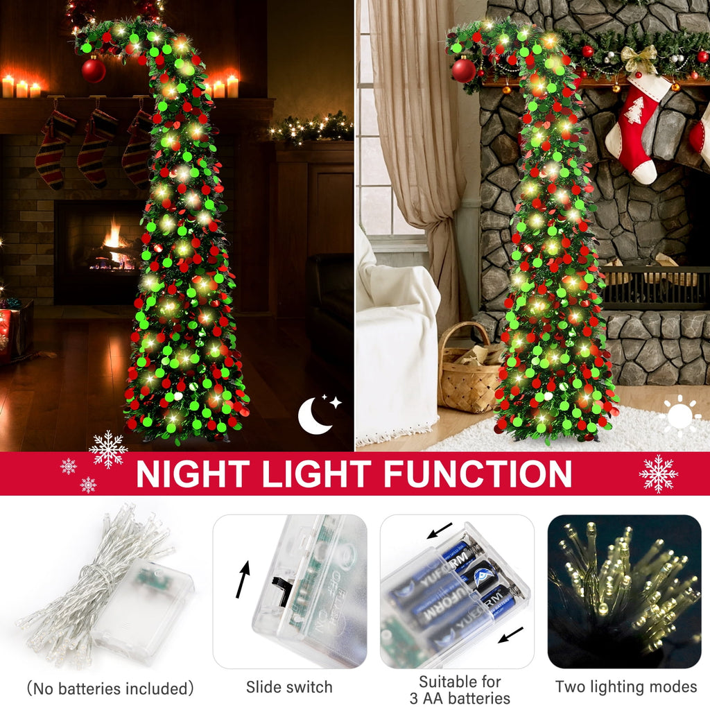 Ayieyill 5ft Pop up Christmas Tree,Color Artificial Pencil Tinsel Xmas Trees for Christmas Indoor Decorations, Collapsible Christmas Tree (Silver)