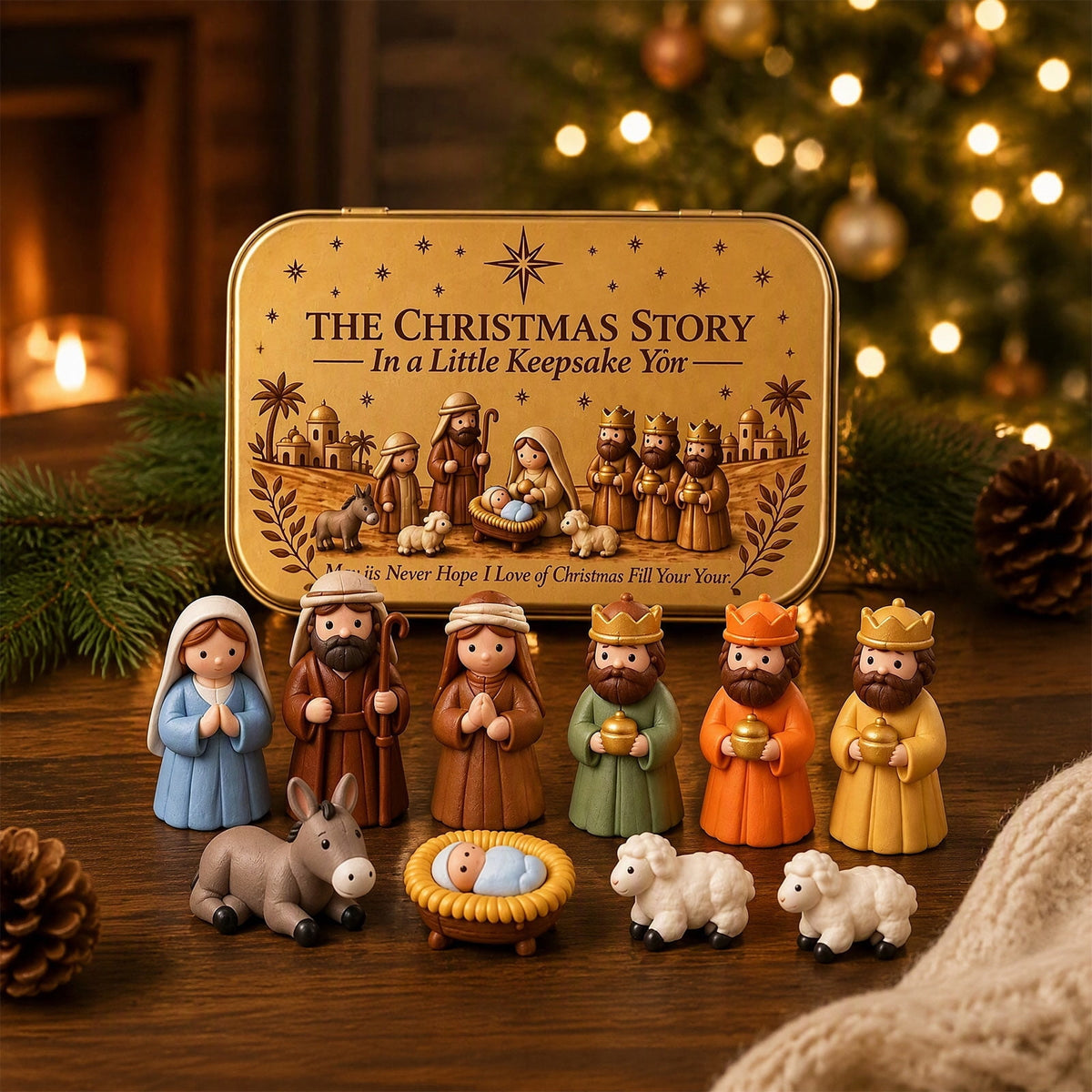 Mini Christmas Nativity Scene Set in a Tin Box Pocket Size Religious Catholic Jesus Holiday Desktop Ornament Decor Keepsake Stocking Stuffer Gifts