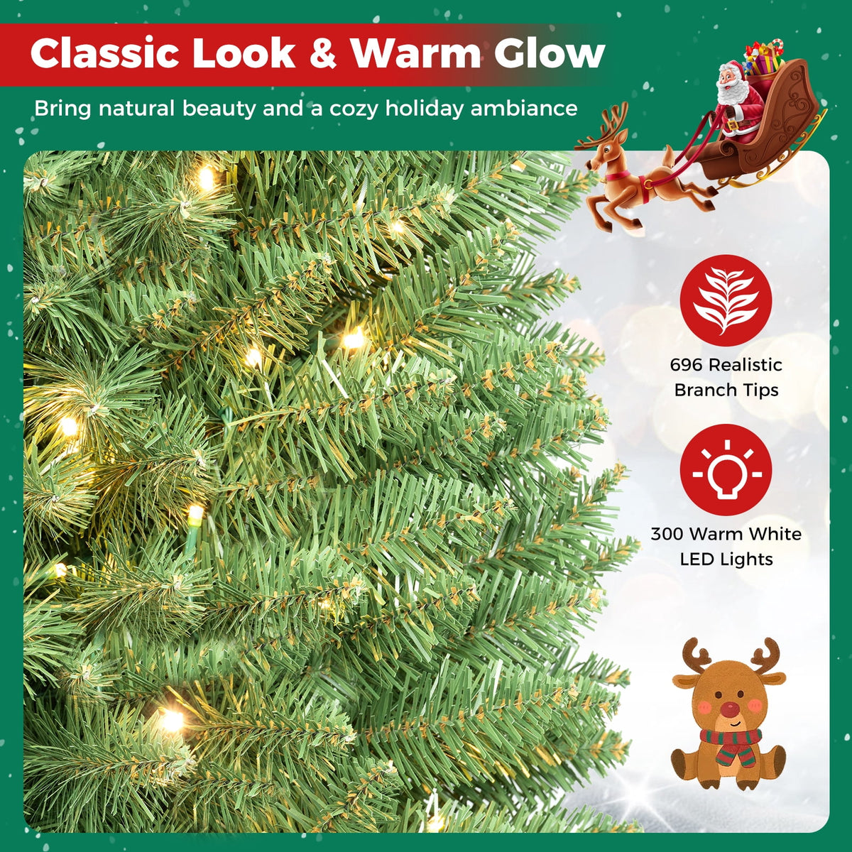 Gymax 9 FT Pre-Lit Artificial Christmas Tree Realistic Slim Pencil Xmas Tree