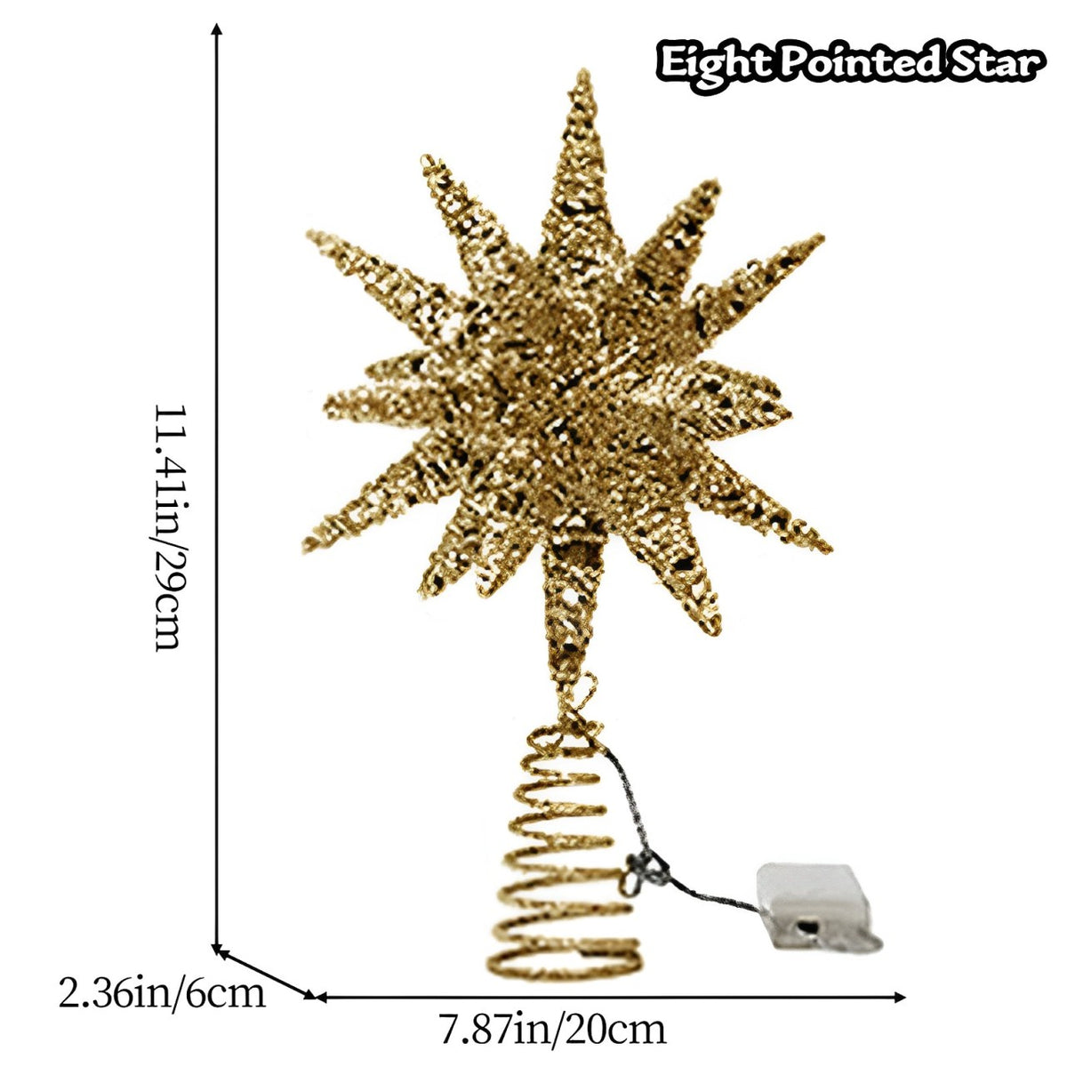 Christmas Tree Topper, LED Lighted Tree Topper, 11.41Inches Double-Layer Glitter Metal 3D Decorations Lights, Ornaments for Home Party(Gold)
