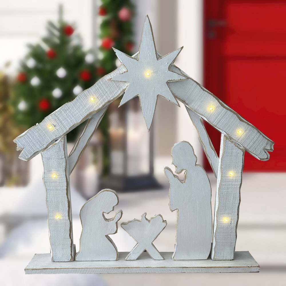 Hi-Line Gifts Battery Operated LED Lighted Wooden Nativity Family Christmas Decoration - 30.25"