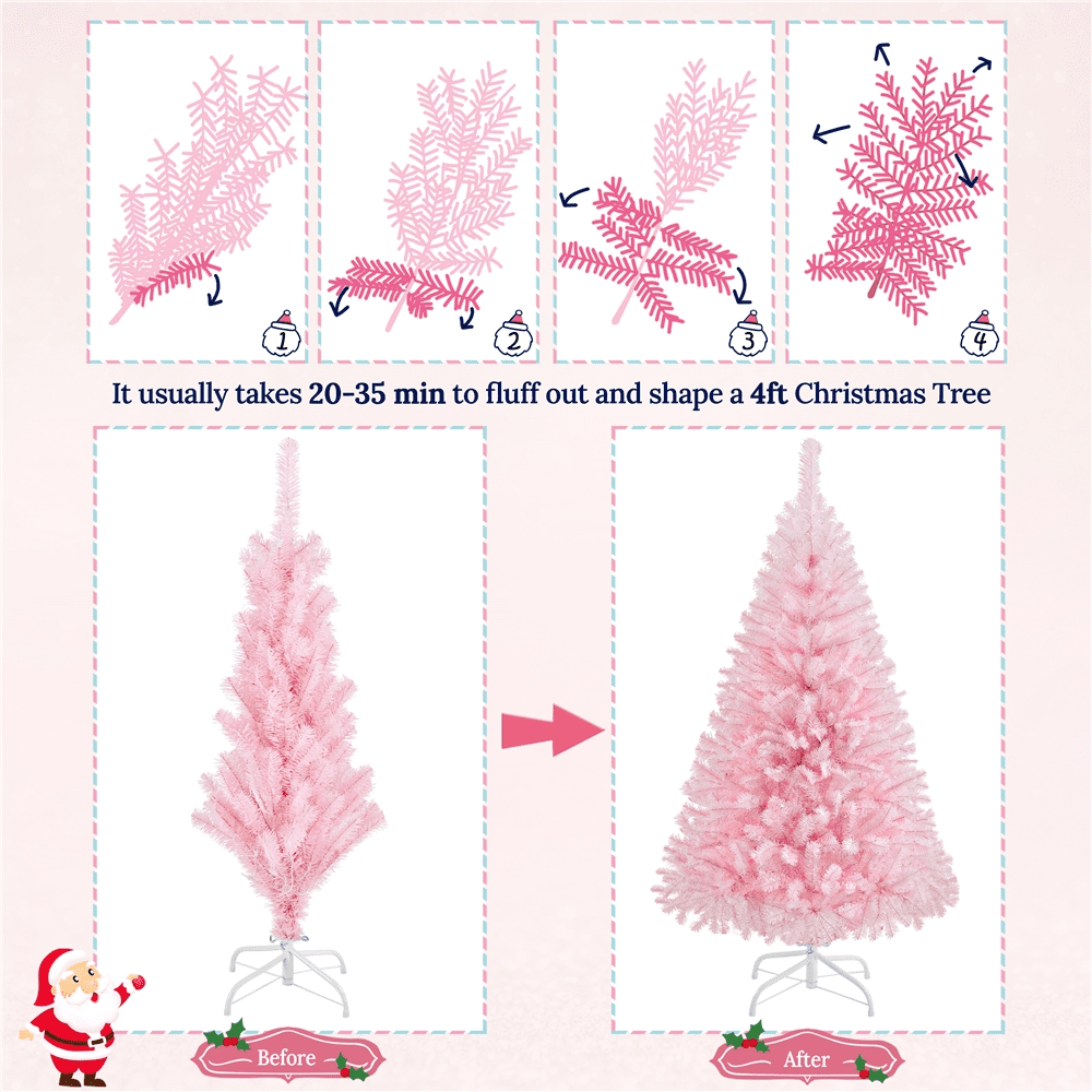 Alden Design 4ft Pre-lit Artificial Christmas Tree with 70 Incandescent Lights, Pink